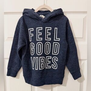 H&M Dark Blue Kids Hoodie with Feel Good Vibes Print. Size 4/5
